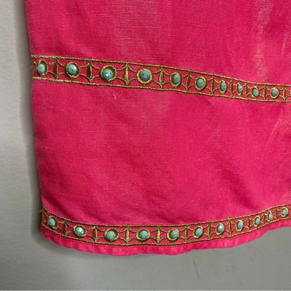 Vineyard Vines Pink Beaded Shimmer Linen Sleeveless Tunic Mini Dress Size 0 - Picture 8 of 11